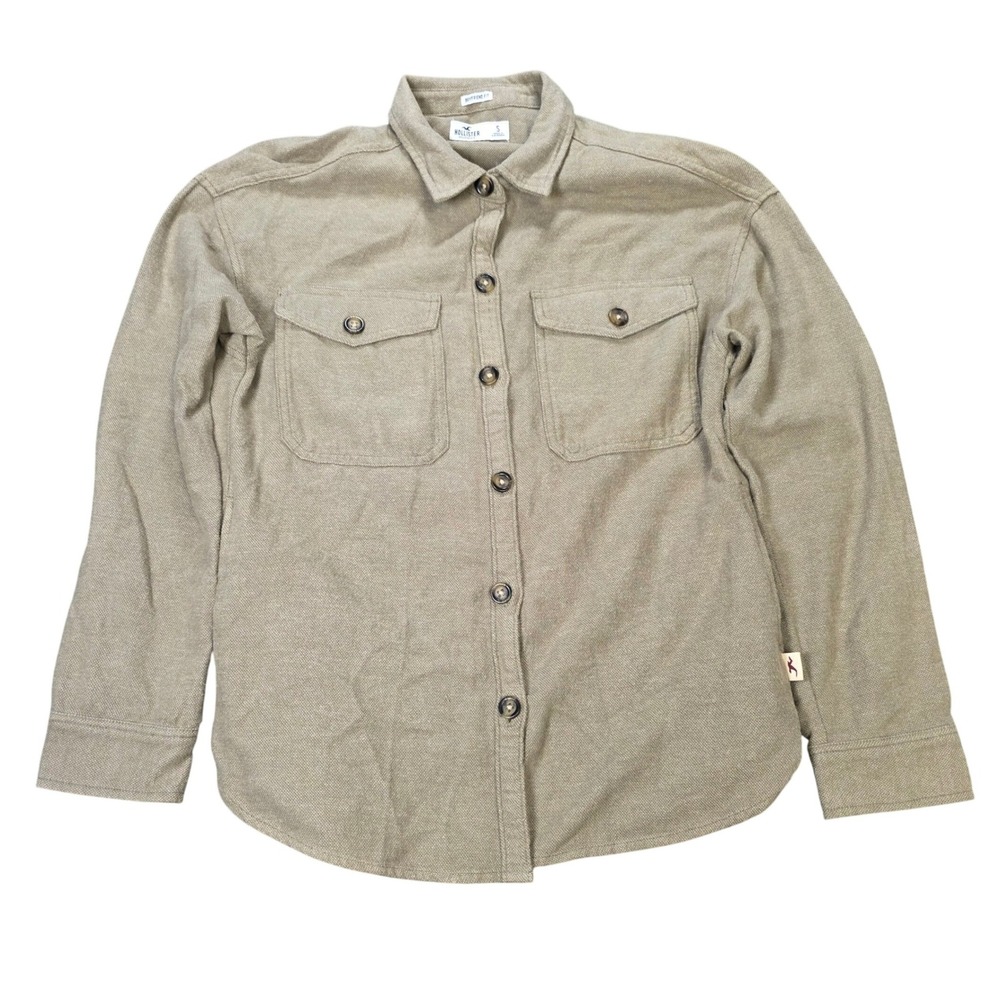 Hollister Boyfriend Fit Button Down Shirt Women's Size S Olive Green 100% Cotton
